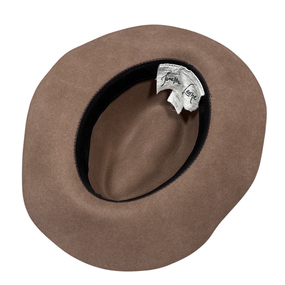 Janessa Leone Wool Felt Leather Trim Brown Fedora Made in USA Womens Small - Picture 6 of 9